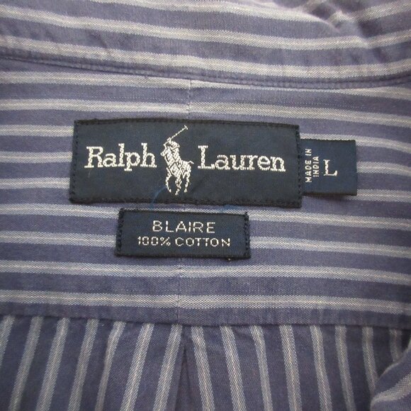 Ralph Lauren Mens Shirt Large Blaire Blue Stripe Button Front Long Sleeve Preppy - Picture 4 of 7